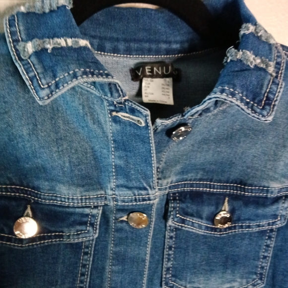 Venus Beaded Denim Jacket Blue Jean Button Down Pearls Size Small - Picture 5 of 13
